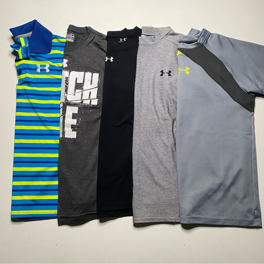 5 Under Armour Boys Athletic Shirts Sz M Medium Tops EUC Like New Bundle Lot